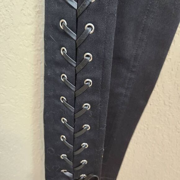 Christine Phillipe Vintage Black Pants with Side Faux Leather Lace Up Size 8 (49 - Picture 3 of 5